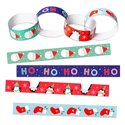 Image of 160 Christmas Paper Chains Garlands Festive Designs Self Adhesive Xmas Decorations