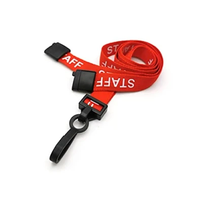 Image of EasyBadge 100 x Red Staff Lanyards with Plastic J Clips and Safety Breakaways