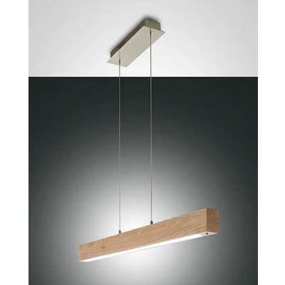 Image of Badia LED Straight Bar Pendant Ceiling Light Oak Glass