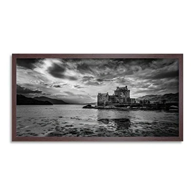 Image of Wee Blue Coo Eilean Donan Castle Scotland Clouds Long Panel Framed Wall Art Print