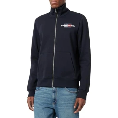Image of Tommy Hilfiger Men&#039;s Flag Embro Zt Stand Clr Mw0mw35539 Zip Through Sweatshirt, Blue (Desert Sky), M