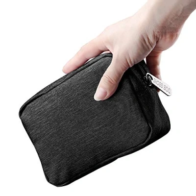 Image of DOB SECHS Waterproof Canvas Mini Travel Makeup Carrying Case Wash Bags Cosmetic Bag Portable Electronics Accessories Organizer Gym Shaving Bag, Black