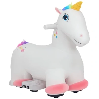 Image of AIYAPLAY 6V Electric Ride on Unicorn, Battery Powered Kids Animal Toy with Music Forward Control, for Toddlers Aged 18 36 Months, White