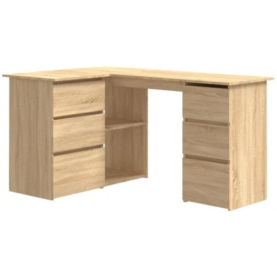 Image of vidaXL Corner Desk with Drawers and Shelves Durable Home Office Furniture Computer Study Table Laptop Workstation Sonoma Oak 145cm Chipboard