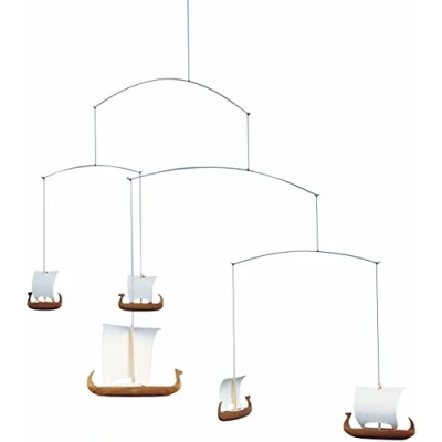 Image of Flensted Mobiles Viking s 5 Hanging Mobile 26 Inches Teak