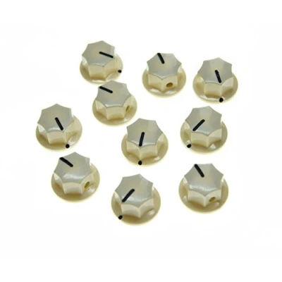 Image of KAISH Pack of 10 Aged White Mini MXR Style Skirted AMP Knob Brass Insert Effect Pedal Knobs