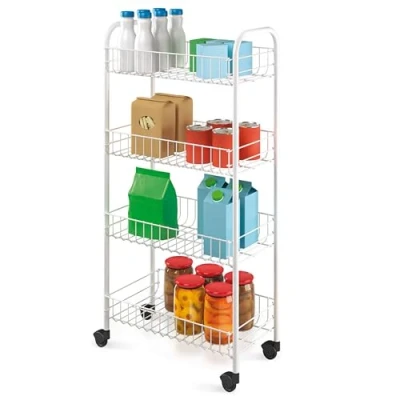 Image of Metaltex Pisa 4 Tier Trolley with Wheels Multipurpose Storage Cart for Home including Kitchen, Bathroom, Office and Garage White, 41 x 23 84 Centimetres