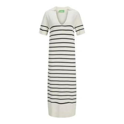 Image of JJXX Women&#039;s Jxlayla Comfy Ss Polo Dress Knit, Vanilla Ice/Stripes:/Black, M