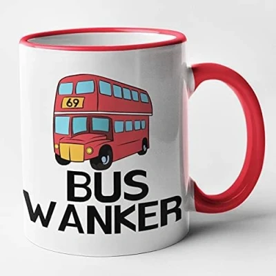 Image of Top Banana Gifts Bus Wanker Funny Rude Inbetweeners Ceramic Photo Mug Cup Tasse (Red)