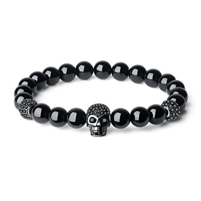 Image of COAI Skull Bracelet Stone Beaded for Men Women, Black Tourmaline