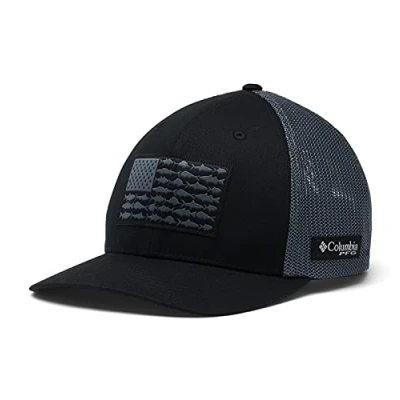 Image of Columbia Unisex PFG Fish Flag Mesh Ball Cap High Crown, Black/Graphite, XX Large