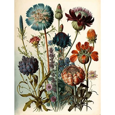 Image of Artery8 Vintage Botanical Illustration Ernst Haeckel Inspired Plant Study Modern Watercolour Painting Extra Large XL Wall Art Poster Print
