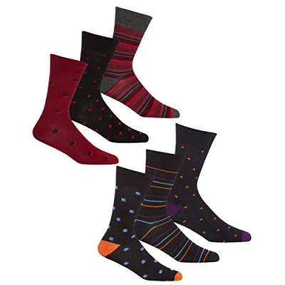 Image of undercover lingerie 6 Pairs Mens Bamboo Socks 40B603 Spot/Stripe Mix