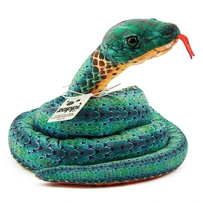 Image of Zappi Co Kids Stuffed Soft Cuddly Plush Snake Toy Part of Safari Animals Collection: Realistic and Lifelike, Perfect for (180 cm Length)(Green Ring)