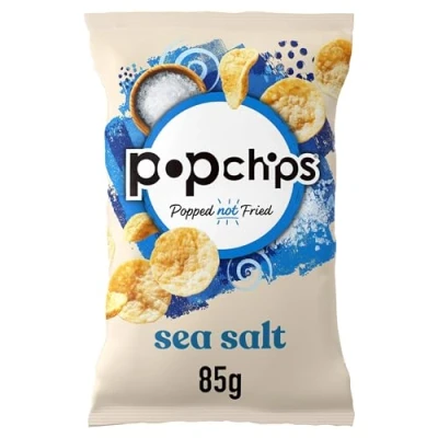 Image of popchips Sea Salt Potato Chips, 85g (Pack of 8) Popped not fried, No artificial flavours or colours, Suitable for vegans