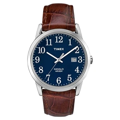 Image of Timex Easy Reader Men&#039;s 38mm Brown Leather Strap Date Window Quartz Watch TW2R63800