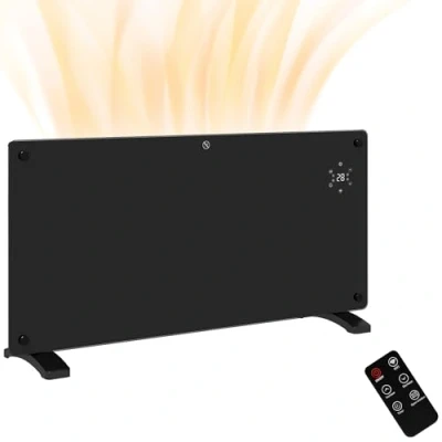 Image of HOMCOM Electric Heater Wifi Smart App, 2000W Glass Panel Radiator, Freestanding or Wall Mounted Convector Space with LED Display, 24Hr 7 Day Timer, Adjustable Thermostat, Remote Control