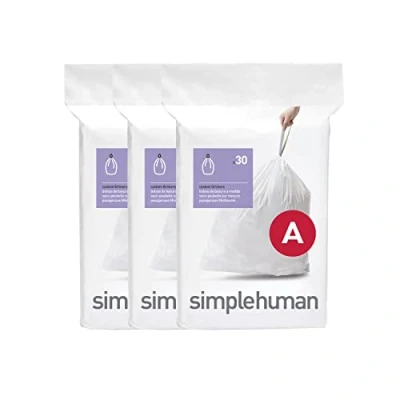 Image of simplehuman CW0250 code A Custom Fit Bin Liner Bulk Pack, White Plastic (3 Pack of 30, Total 90 Liners)