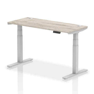 Image of Air 1400x600mm Height Adjustable Desk Grey Oak Cable Ports Silver Leg