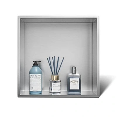 Image of Bernkot Stainless Steel Wall Recess 30 x 10 cm Shower Sink Storage Folder for Bathroom Brushed Steel, Silver