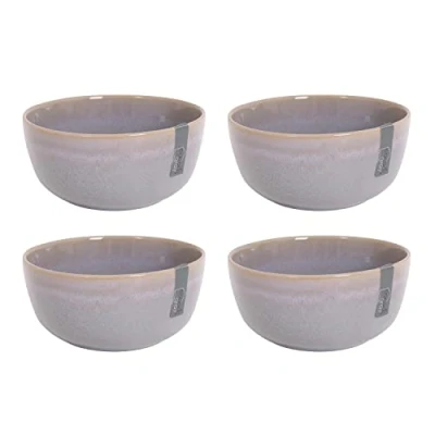 Image of YöL Set of 4 Bowls Reactive Glaze Stoneware Food Blue Green Grey Dinnerware Cereal Snacks Boho