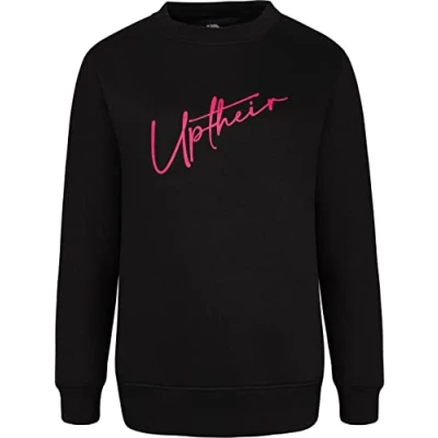 Image of Uptheir Heart Women&#039;s Logo Print Sweatshirt in Black Plus Size Stylish Jumper with Tonal Ribbed Hem and Cuffs Comfortable Fit Casual Pullover 2XL
