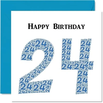 Image of Fun 24th Birthday Cards for Men Shapecloud Happy Card Son Daughter Brother Sister Uncle Auntie Niece Nephew Cousin, 145mm x Greeting Cards,