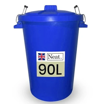 Image of Neat. 90L Bin Coloured Large Plastic Bins, Heavy Duty Kitchen with Metal Handle Dustbin Lid For Easy Refusal, Garden Indoor Outdoor Rubbish Waste, Storage of Animal Feed, Dark Blue 1Pack