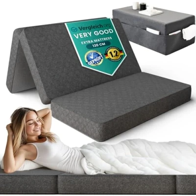 Image of DYNMC you Folding Mattress Extra Comfortable Guest Foldable Thick and Practical Bed for Guests Including Transport Bag (Double With Dark Grey Cover)