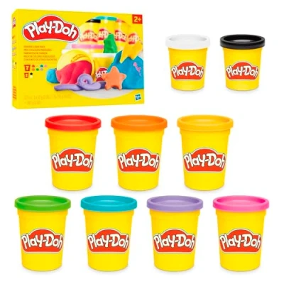 Image of Play Doh Favorite Colour Pack of 9 Cans, 7 x 113 g and 2 57 g, Incl. White &amp; Black, Modelling Compound, Toys for Boys Girls 2+ Years Old, Kid&#039;s Arts Crafts Gift Idea