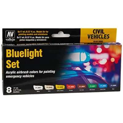 Image of Vallejo Model Air Bluelight Acrylic Paint Set for Brush Assorted Colours (Pack of 8), 17 ml
