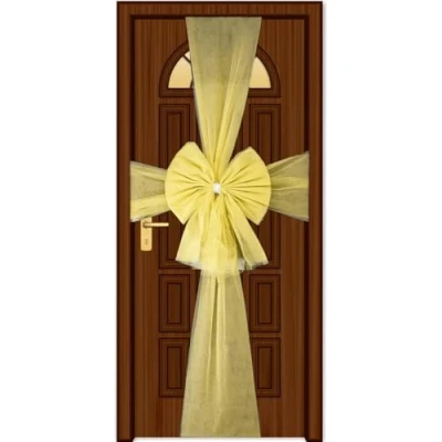 Image of SHATCHI Christmas Gold 7.5m Diamante Giant Bow Cover Front Door Xmas Wedding, Baby Shower Outside Home Decor, Organza, Pack of 1