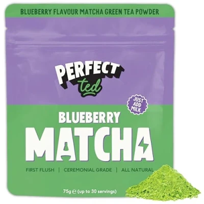 Image of Perfect Ted Blueberry 75g Ceremonial Grade Latte Powder Japanese Matcha Tea Fuel (30 Servings)
