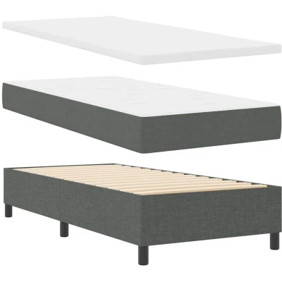 Image of vidaXL Box Spring Bed with Mattress &amp; Bench Dark Grey 100x200 cm Fabric
