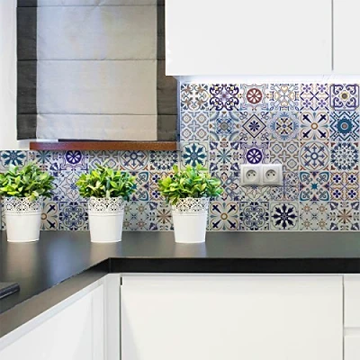 Image of Ambiance Sticker Self Adhesive Decorative Wall Decal Cement Tile for Bathroom and Kitchen Riviera Pack of 9 Stickers 10 x cm