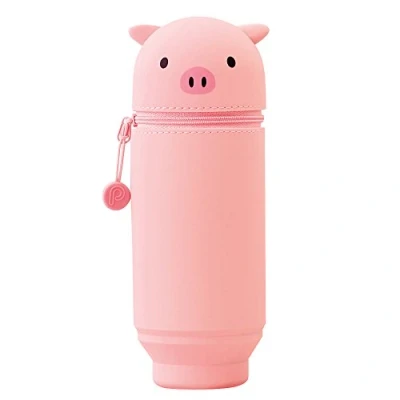 Image of LIHIT LAB A7714 5 Kawaii Japanese Pig Large Stand Up Pencil Case for School Office College, Animal Pen Holder Pouch Adults Girls, Artist Case, Pig,Large: 2.9&quot; x 8&quot;