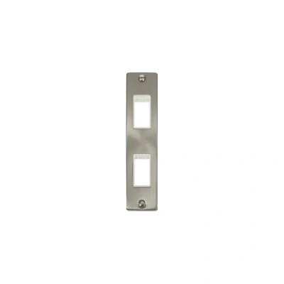 Image of Click Deco 2G MiniGrid Double Aperture Unfurnished Architrave Plate Satin Chrome White Inserts