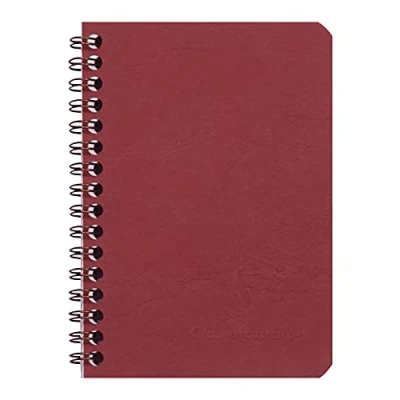 Image of Clairefontaine Ref 785922C Age Bag Wirebound Notebook (100 Pages) 9 x 14cm, Squared Rulings, 90gsm Brushed Vellum Paper, Pocket for Loose Documents Red Cover