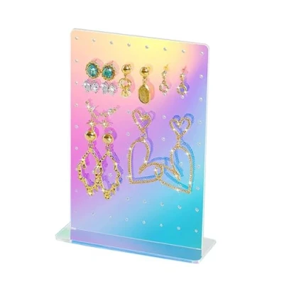 Image of Acrylic Earring Holder, Rainbow Display Stand Organizer, Exquisite Double Sided Organizer Jewelry Rack Display, Iridescent Ear Studs Show (Iridescent)