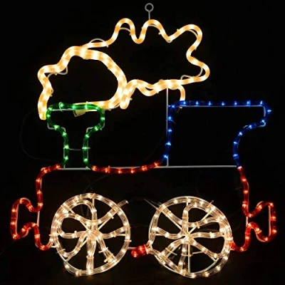 Image of Christmas Concepts® Rope Light Train with Flashing Wheel + Smoke 57cm x 63cm Multi Coloured LED Lights