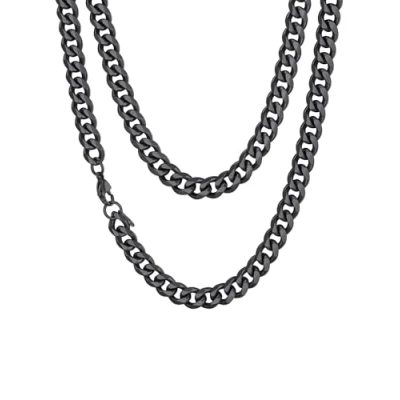Image of Richsteel Cuban Chain Link Necklace With Diamond Finish, 9MM Wide Curved Edges Curb Chain, Lobster Clasp, 46CM(18&quot;) Length, Black Plated Stainless Steel Jewelry, RN20035H 9 18