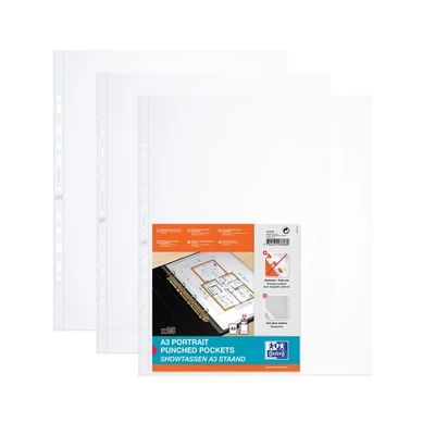 Image of Oxford Punched Pocket Polypropylene Landscape A3 Clear 4x25 (100 Pack)