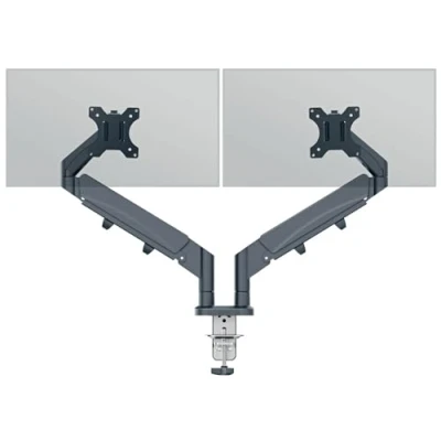 Image of Leitz Ergo Space Saving Double Monitor Arm, TÜV and IGR Certified, Versatile Fold Flat Arms, Dark Grey Arm for Two Monitors Up to 32&quot;, Velvet Grey, 65370089