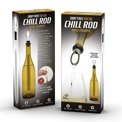 Image of Bar Amigos Chill Rod Wine Bottle Cooler Chiller with Stainless Steel Red White Pourer and Stick Aerator Pouring Spout