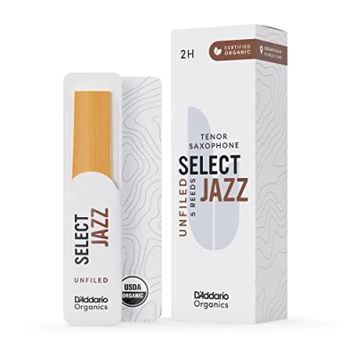 Image of D’Addario Woodwinds Organic Select Jazz Tenor Saxophone Reeds Sax Individually Sealed Unfiled, Hard, Strength 2, 5 Pack