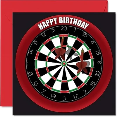 Image of Fun 44th Birthday Cards for Men Woman Dart Board Happy Card Dad Mum Brother Sister Grandad Nanny Grandma Uncle Auntie, 145mm x Sports Darts Bday Greeting