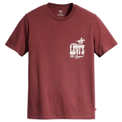 Image of Levi&#039;s Graphic Crewneck TEE Print Tshirt, Men&#039;s, Size: Small, Western logo red mahogany