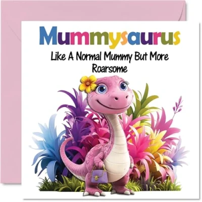 Image of Mummy Birthday Card Roarsome Mummysaurus Happy for Mum from Son Daughter, 145mm x Dinosaur Bday Greeting Cards