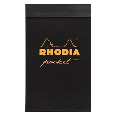 Image of RHODIA 8220C Stapled Notepad Pocket Black or Orange 7.5 x 12 cm Small Squares 40 Detachable Sheets White Clairefontaine Paper 80 g/m Soft and Resistant Cover Classic