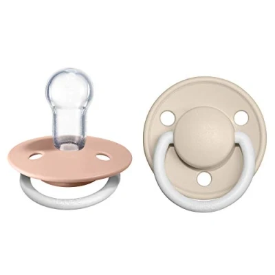 Image of BIBS De Lux Soother 2 Pack, BPA Free Dummy Pacifier, Round Nipple. Silicone, OneSize (0 36 Months), Blush Night/Vanilla Night